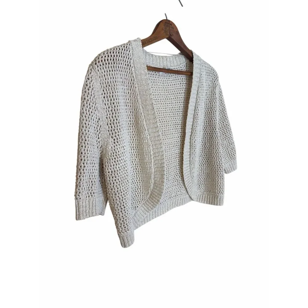 Croft & Barrow NWOT Crochet Open Front Short Sleeve Knit Shrug Cream Size XL - Picture 3 of 9